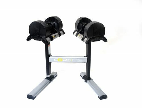 core fitness 50lb dumbbells on stand
