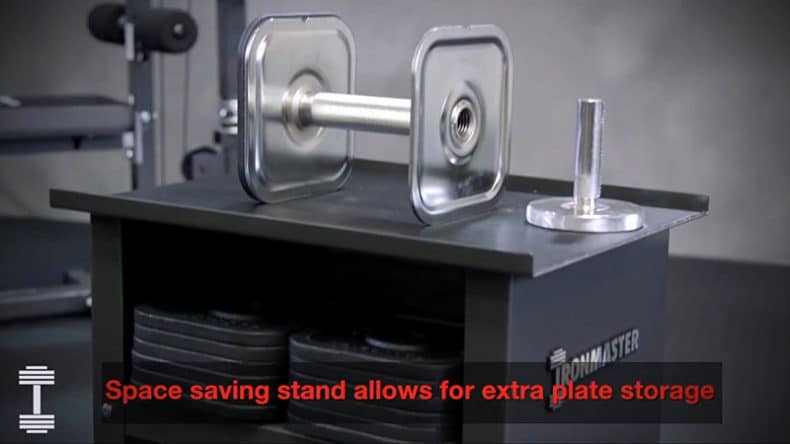 adjustable dumbbell stand shows how to save space