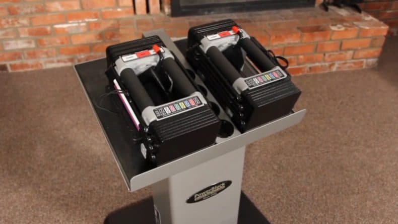 Pair of power block dumbbells on their stand