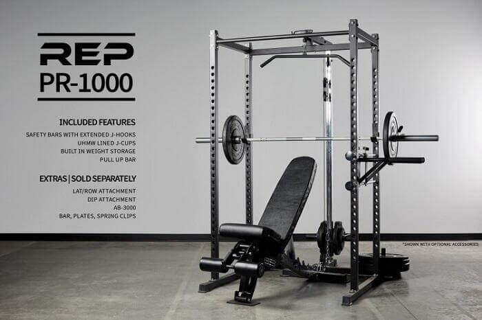 rep pr 1000 with bench rep pr1000 power rack with bench and loaded barbell