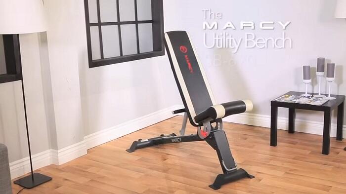 marcy sb-670 adjustable weight bench in front room of house