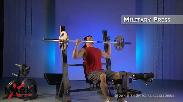 XMark International Olympic Bench shoulder press xmark olympic bench in full incline position