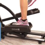 woman showing stride length of horizon evolve 3 elliptical