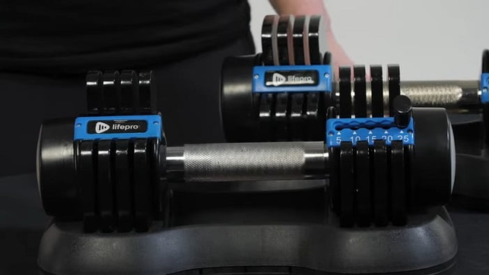 pair of lifepro adjustable dumbbells