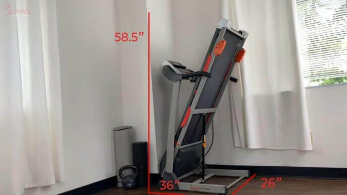 sunny health treadmill folded with dimensions