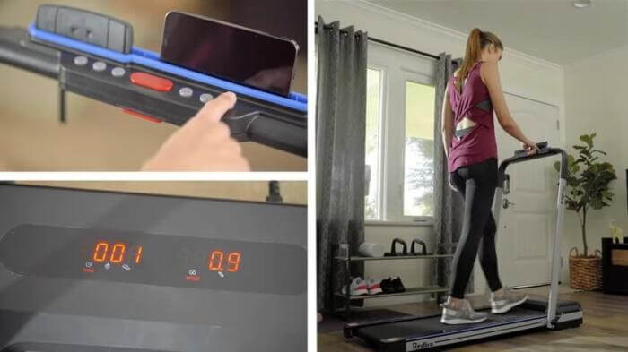 monitor of redliro under desk treadmill woman using the redliro treadmill monitor