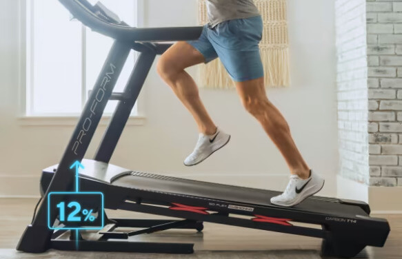 ProForm Carbon T14 Treadmill incline man running on incline of proform carbon T14 treadmill