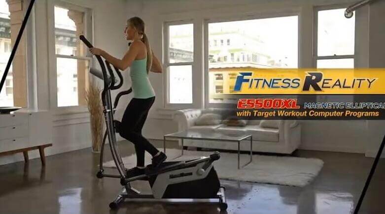 woman pedaling on fitness reality E5500XL Elliptical in home gym