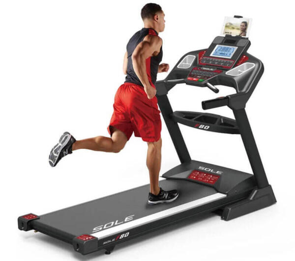 man running on sole f80 treadmill