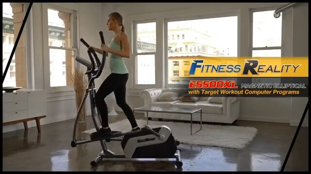 woman pedaling on the E5500XL elliptical woman exercising on the fitness reality E5500XL Elliptical