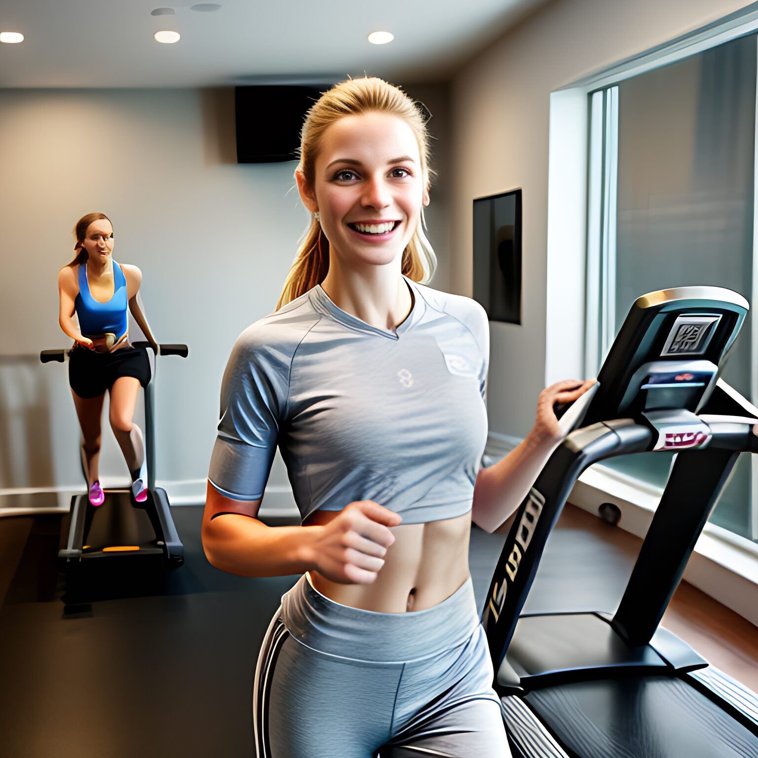 woman using two treadmills in a home gym