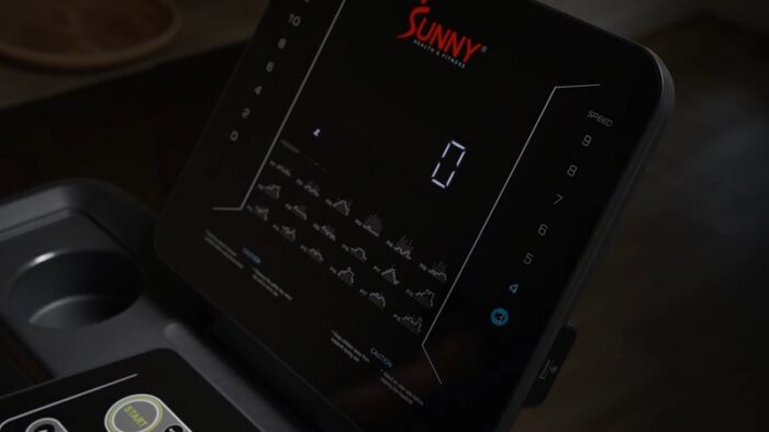 sunny health and fitness eliete smart monitor close up of the sunny health and fitness heavy duty treadmill monitor