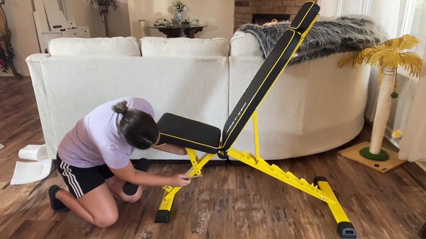 adjustbale seat nextrep bench woman adjusting seat position of next rep weight bench