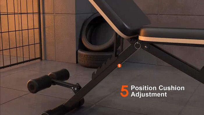 side view fitsgood weight bench with the seat in full incline position