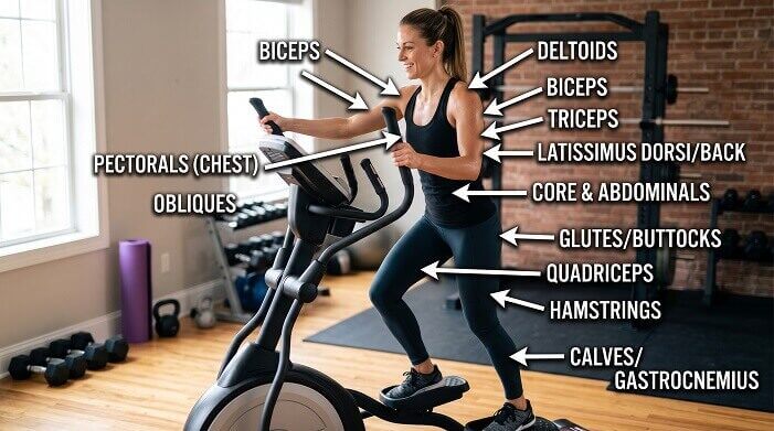 elliptical workout showing the muscles used