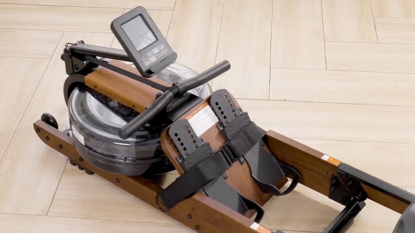 dripex rower close up monitor dripex water rowing machine footrest and water tank